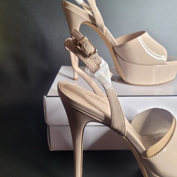Guess Tabye Beige Patent Leather Platform Strappy Heels Spring Summer Sz 10 NWB - Picture 4 of 9